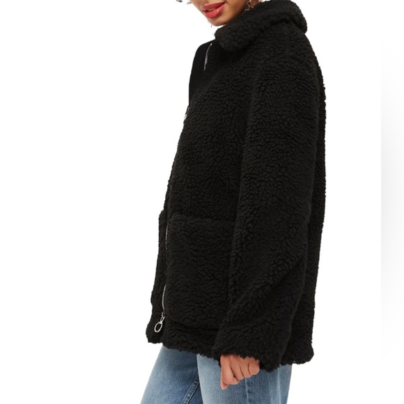 Top Shop Borg Jacket US Size 2 Black Sherpa Winter coat - Picture 5 of 12